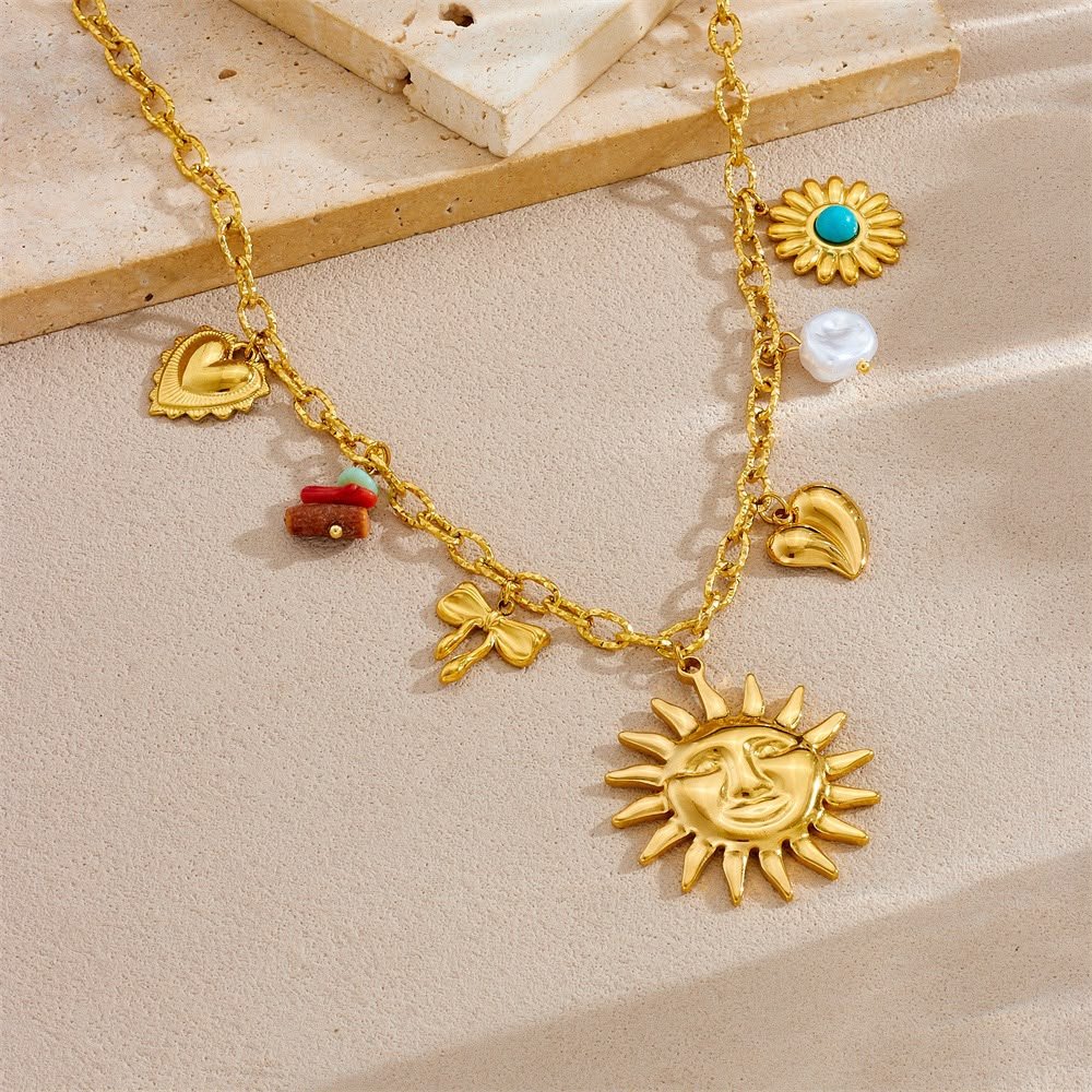 European and American Cross-Border Fashion Holiday High-End Multi-Element Marine Life Pendant Shell Starfish Sun Stainless Steel Necklace